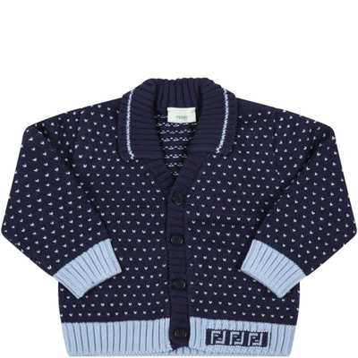 Fendi Blue Cardigan For Baby Boy With Doubles Ff