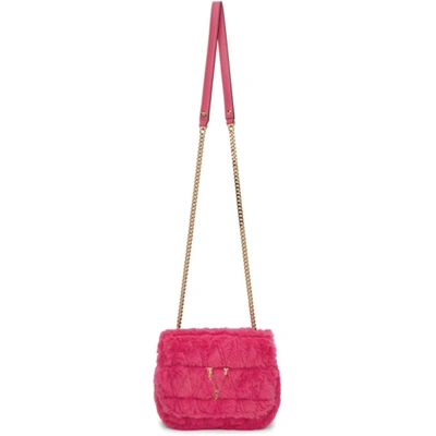 Versace Virtus Quilted Faux Fur Shoulder Bag In Fuxia