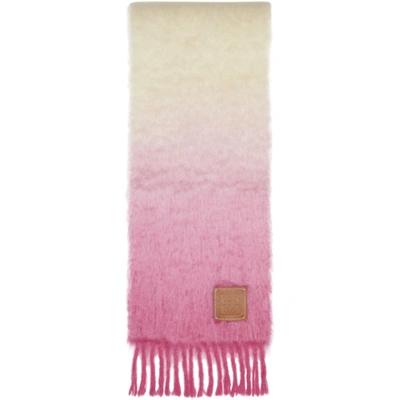 Loewe Leather-trimmed Fringed Ombré Mohair-blend Scarf In Pink & Purple