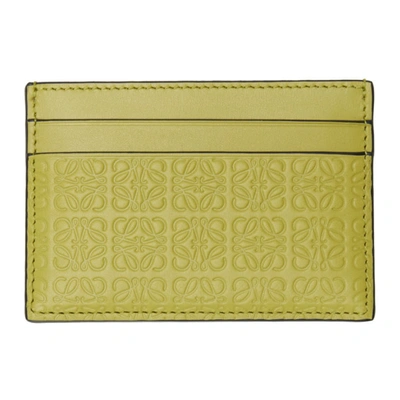 Loewe Anagram Debossed Leather Card Holder In Green,yellow