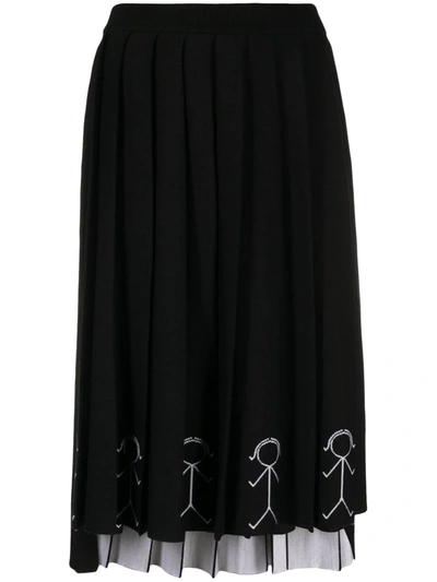 Thom Browne Embroidered Pleated Skirt In Black