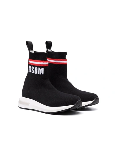Msgm Teen Logo Print Sock Trainers In 黑色