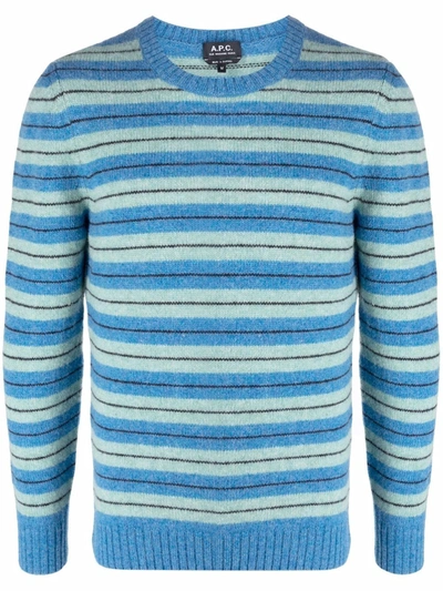 A.p.c. Toni Stripe-jacquard Wool Sweater In Blue