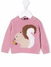 Il Gufo Embroidered Squirrel Knitted Jumper In Pink