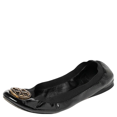 Pre-owned Tory Burch Black Patent Leather Scrunch Ballet Flats Size 38