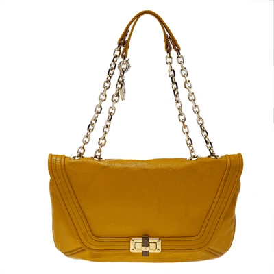 Pre-owned Lanvin Yellow Crinkled Leather Happy Flap Shoulder Bag