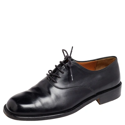 Pre-owned Ferragamo Black Leather Lace Up Oxford Size 42.5