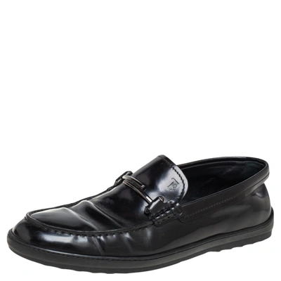 Pre-owned Tod's Tods Black Leather Double T Slip On Loafers Size 39.5
