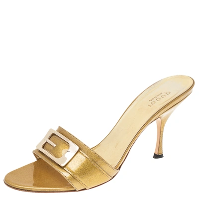 Pre-owned Gucci Gold Glitter Open Toe Sandals Size 36.5