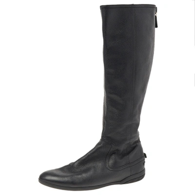 Pre-owned Gucci Black Leather Mid Calf Length Boots Size 37