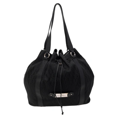 Pre-owned Aigner Black Signature Canvas And Leather Drawstring Tote