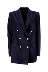 Tagliatore Double-breasted Houndstooth Jacket With Tailored Silhouette In Blue
