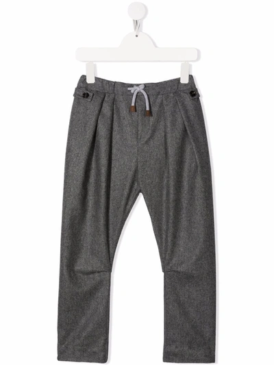Brunello Cucinelli Kids' Drawstring-waist Wool Trousers In Grey