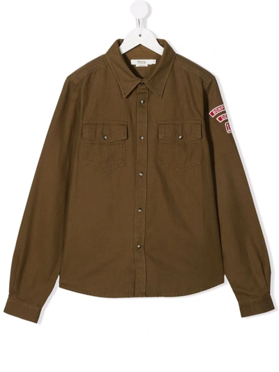 Bonpoint Kids' Logo-patch Sleeve Shirt In Green