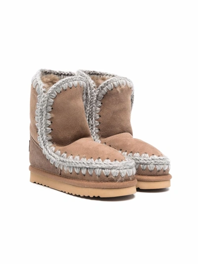 Mou Kids' Shearling-lined Slip-on Boots In Brown