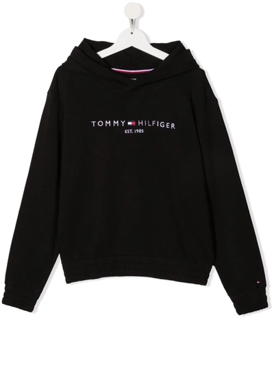 Tommy Hilfiger Junior Teen Logo Print Hoodie In Black