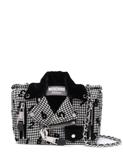 Moschino Biker Houndstooth-print Crossbody Bag In White