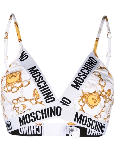 Moschino All-over Teddy Chain Triangle Bra In White
