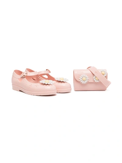 Mini Melissa Kids' Daisy-embellished Ballerinas And Pouch In Pink