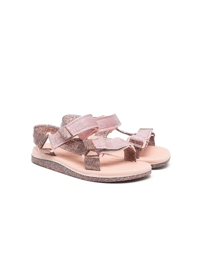 Mini Melissa Kids' Glitter Touch-strap Sandals In Pink