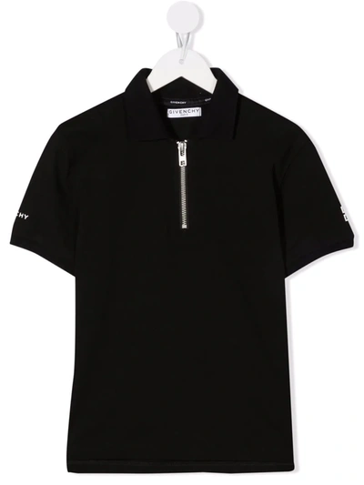 Givenchy Kids' Zip-up Short-sleeved Polo Shirt In Black