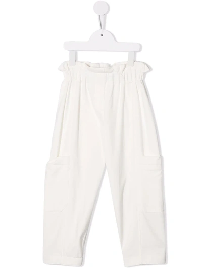 Brunello Cucinelli Teen Belted High Waisted Trousers In White