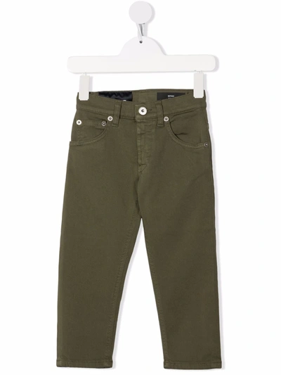 Dondup Kids' Logo-patch Denim Trousers In Green