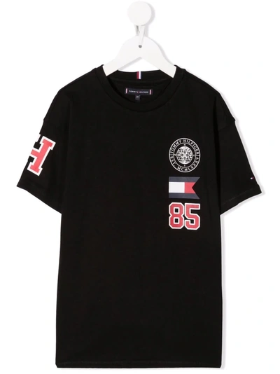 Tommy Hilfiger Junior Kids' Logo-print Cotton T-shirt In Black