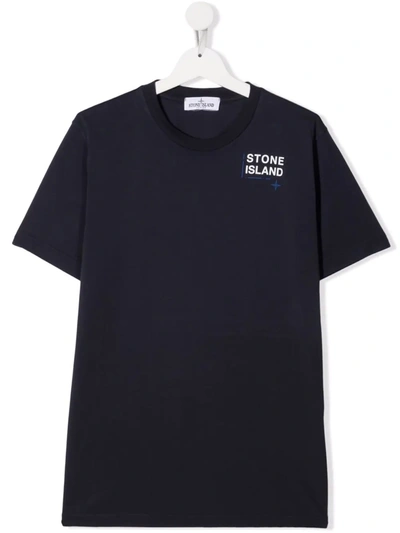 Stone Island Junior Teen Logo Crew-neck T-shirt In Blue
