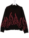 Vision Of Super Distressed Flame-trim Rollneck Sweater In Black