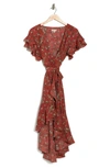 Max Studio Ruffle Crepe High/low Wrap Midi Dress In Tercljas