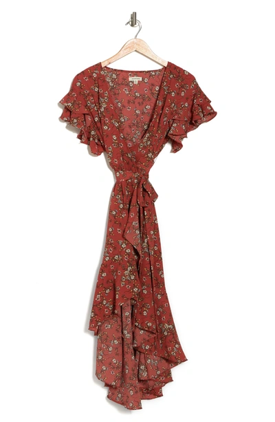 Max Studio Ruffle Crepe High/low Wrap Midi Dress In Tercljas
