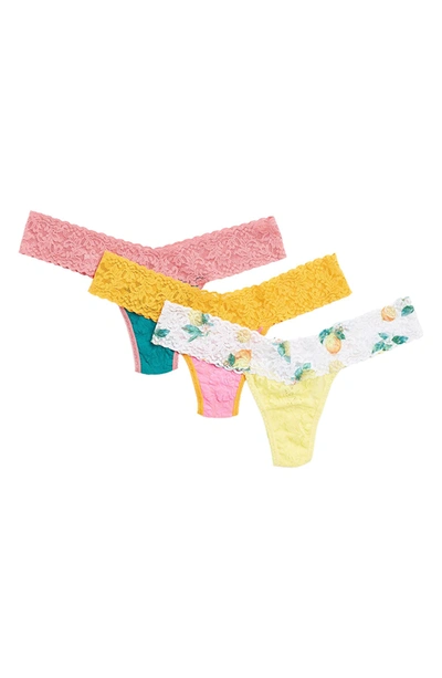 Hanky Panky Low Rise Lace Thongs In Solp-clom/ Lemondae/ S
