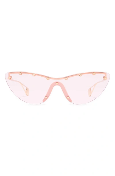 Gucci 99mm Rimless Cat Eye Sunglasses In Gold Gold Pink/ Pnk