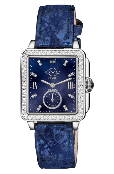 Gevril Gv2  Bari Diamond Dial Leather Strap Watch, 37mm, .09 Ctw In Blue