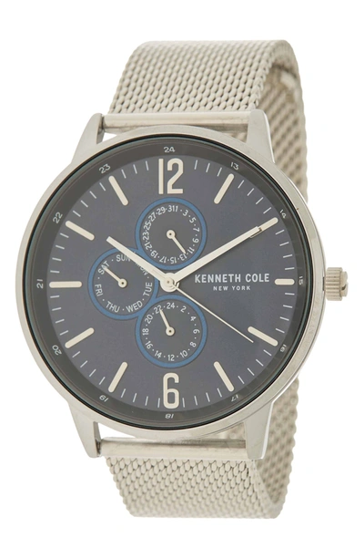 Kenneth Cole New York 3-hand Multifunction Mesh Strap Watch, 50mm In Silver