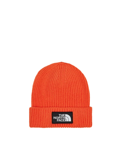 The North Face Tnf Logo Box Cuffed Beanie In Red Orange