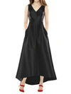 Alfred Sung Sleeveless Pleated Skirt High Low Dress With Pockets In Black