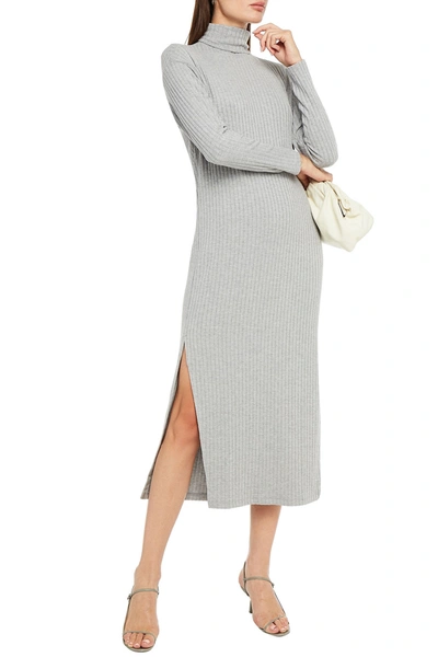 Enza Costa Ribbed-knit Turtleneck Midi Dress In Grey