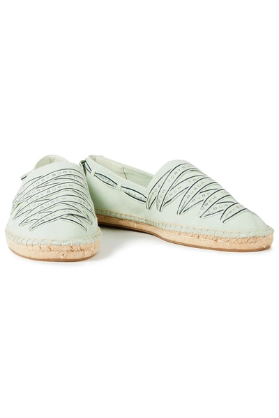 Tory Burch Lace-up Logo-print Canvas Espadrilles In Mint