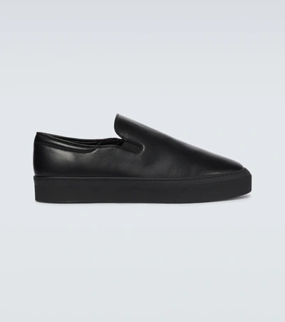 The Row Black Leather Dean Slip-on Sneakers