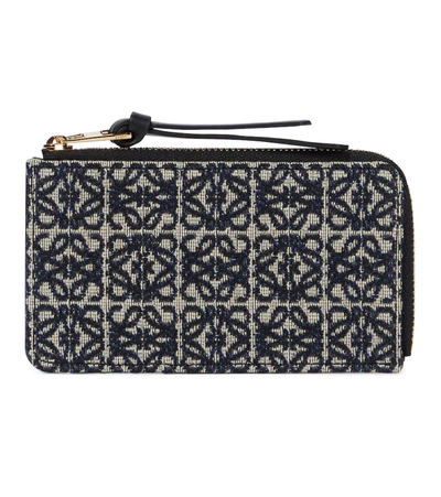 Loewe Anagram Leather And Canvas-jacquard Cardholder In Navy,black
