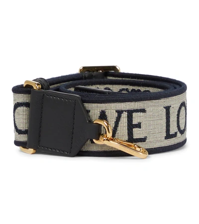 Loewe Anagram Leather-trimmed Bag Strap In Navy/ Black