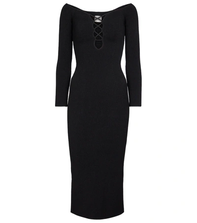 Khaite Valeska Off-the-shoulder Knitted Midi Dress In Black