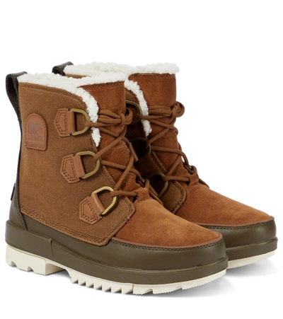 Sorel Torino Ii Parc Shearling Velvet Tan Olive Green Waterproof Boots In Tan Leather