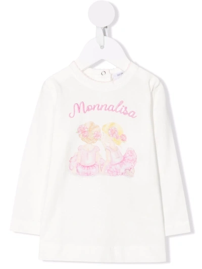 Monnalisa Babies' Graphic-print Cotton T-shirt In 白色
