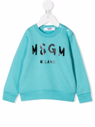 Msgm Babies' Logo-print Cotton Sweatshirt In 蓝色