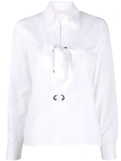 Pre-owned Valentino 2000s V-neck Bow-detailing Shirt In 白色
