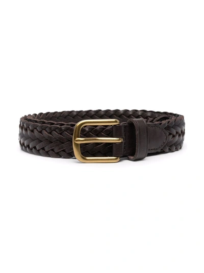 Ralph Lauren Braided Leather Belt In Brown