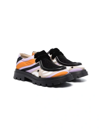 Emilio Pucci Junior Abstract-print Lace-up Loafers In 黑色